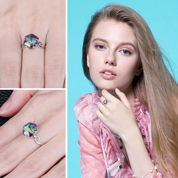 925 Sterling Silver Rainbow Mystic Topaz Ring - Picture 5 of 6